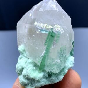 green tourmaline crystals on quartz from afghanistan 62 gram